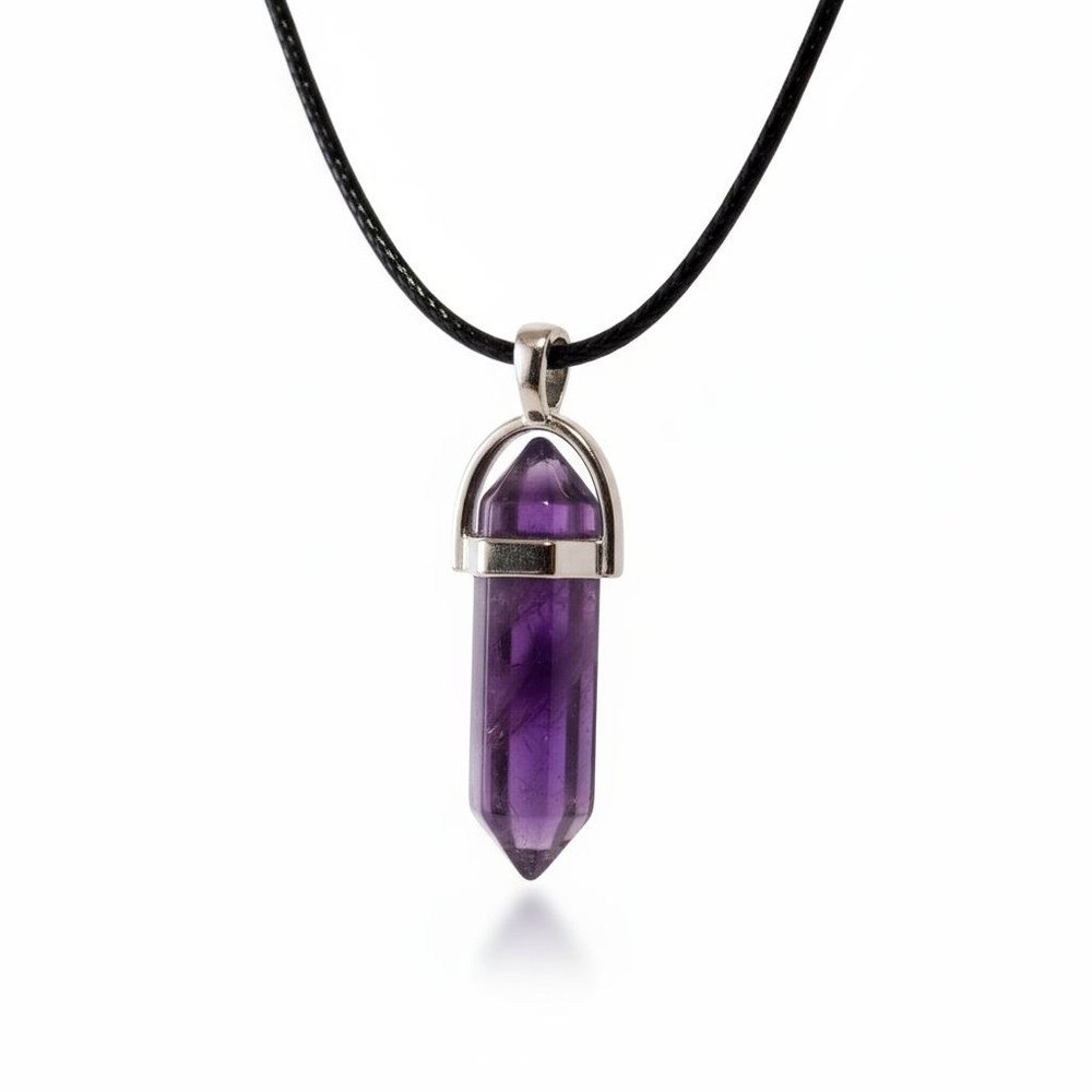 NWT Beautiful Boho Purple Amethyst Bullet Pendant on Leather Cord Necklace!!